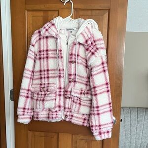 Madden Girl Pink and Cream Checkered Hoodie